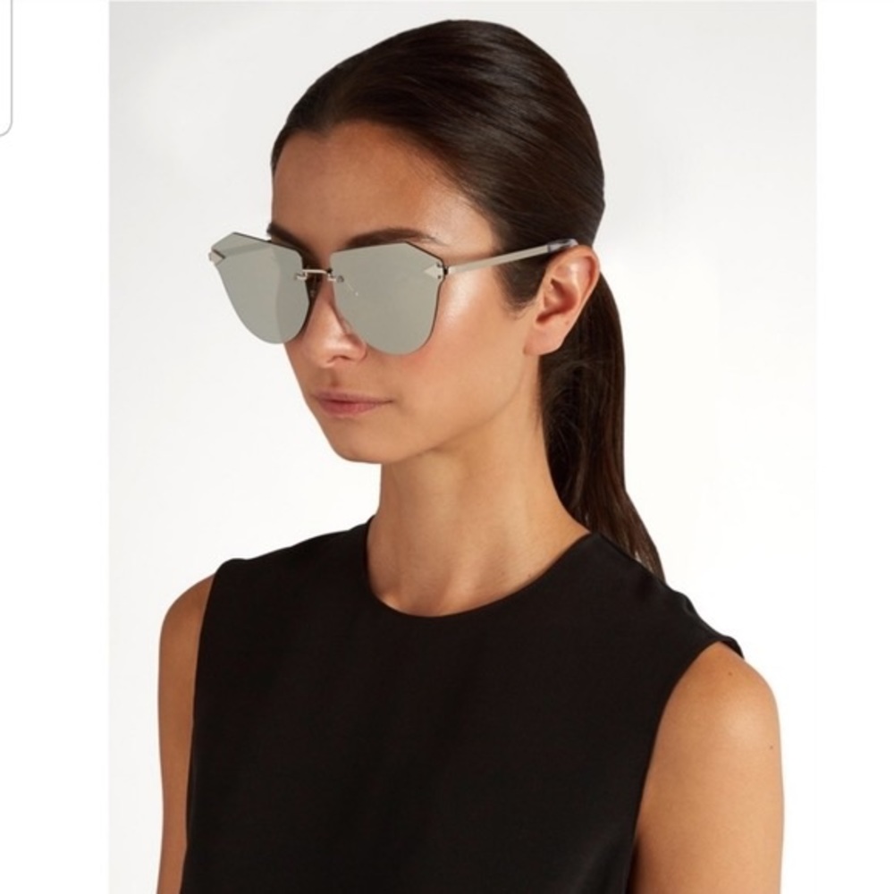 NEW in BOX Karen Walker Dancer Rimless Cat-Eye silver reflective sunglasses